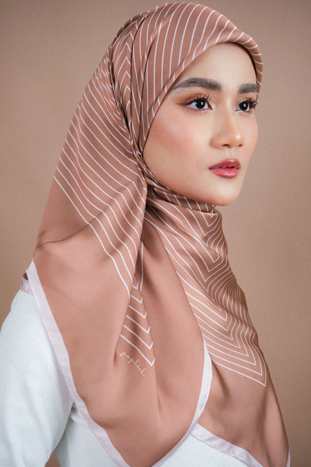 Bahija Satin Printed Square Headscarf - Deep Apricot