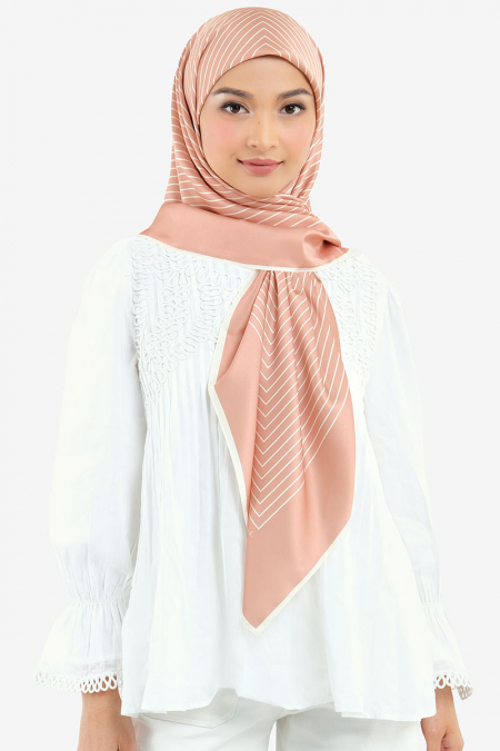 Bahija Satin Printed Square Headscarf - Deep Apricot