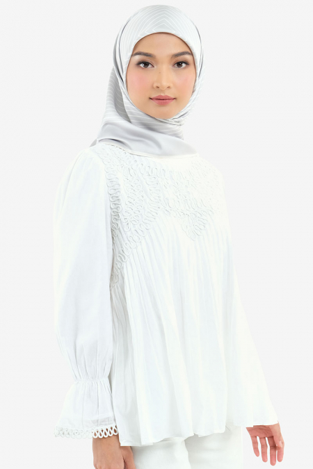 Bahija Satin Printed Square Headscarf - Grey/Cream