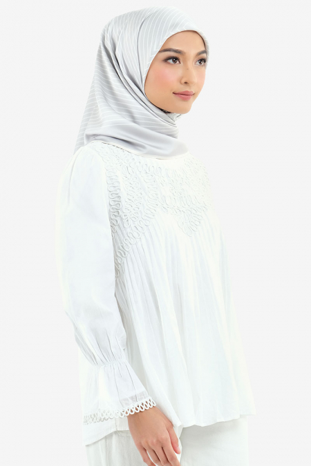 Bahija Satin Printed Square Headscarf - Grey/Cream