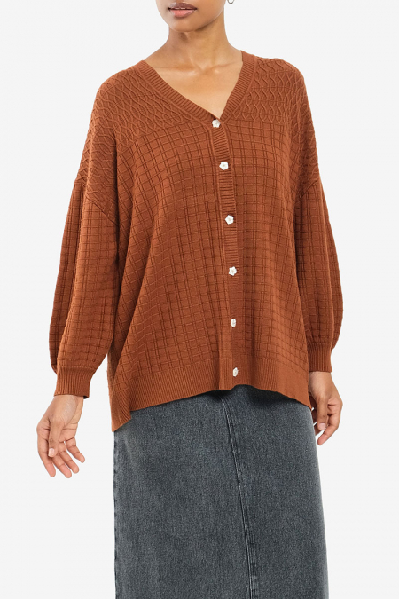 Shirina Knitted Drop Shoulder Cardigan - Chocolate