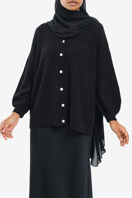 Shirina Knitted Drop Shoulder Cardigan - Black