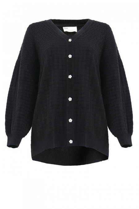 Shirina Knitted Drop Shoulder Cardigan - Black