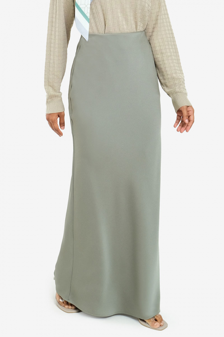 Aleisha Flared Satin Skirt - Frosty Sage