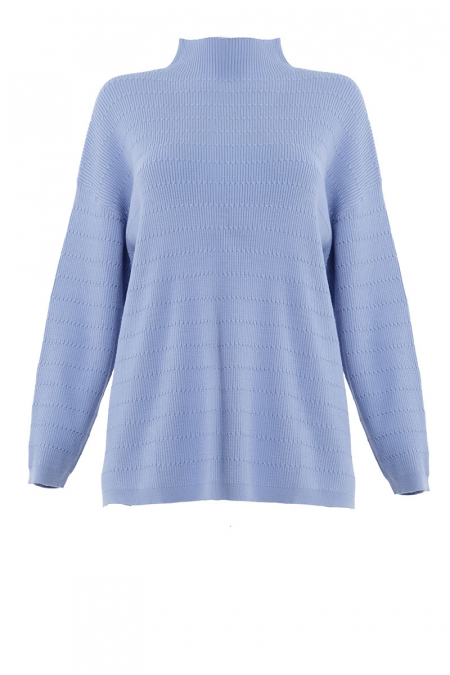 Triya Knitted High Neck Blouse - Lake Blue