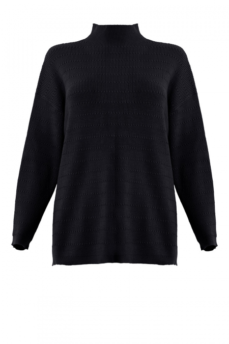Triya Knitted High Neck Blouse - Black