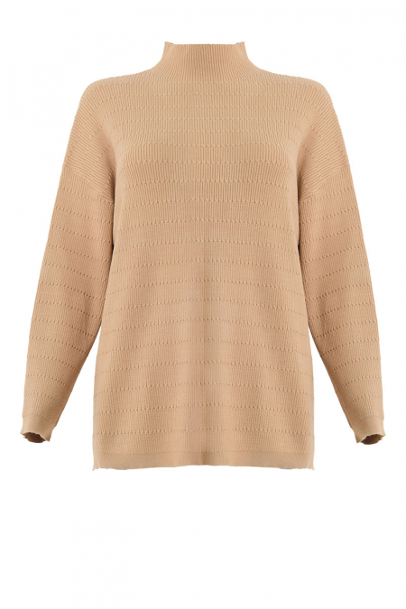 Triya Knitted High Neck Blouse - Cafe