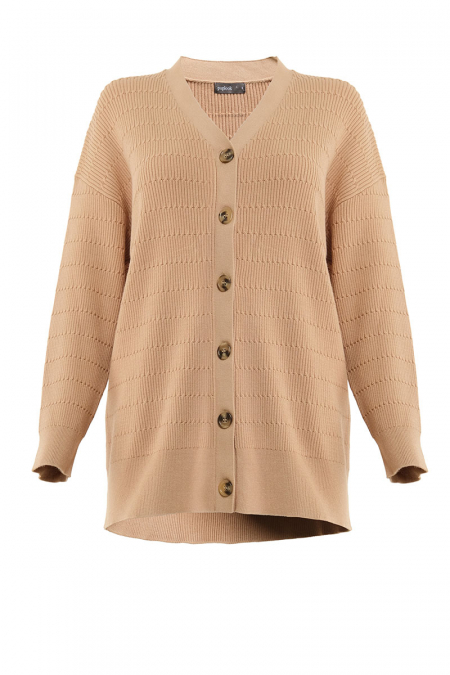 Vanya Knitted Front Button Cardigan - Cafe