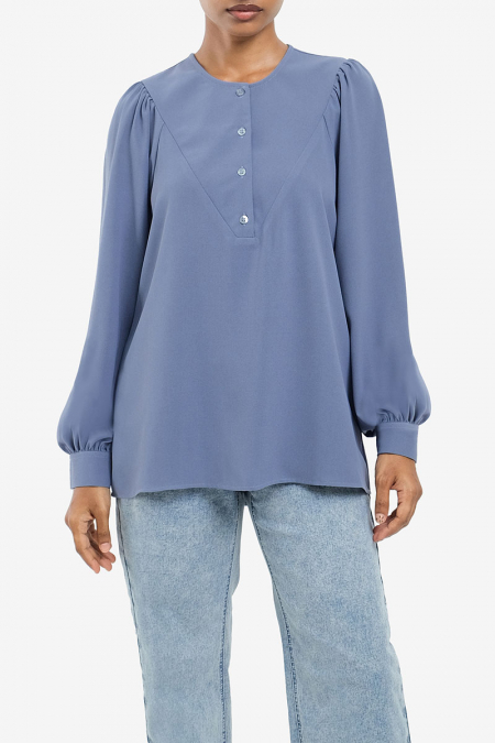 Cassianna Henley Blouse - Cloud Blue