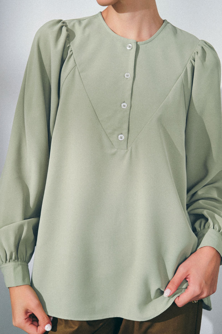 Cassianna Henley Blouse - Green Tea