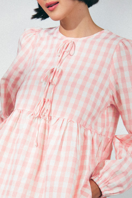 Sarafina Gathered Waist Blouse - Pink Checkered