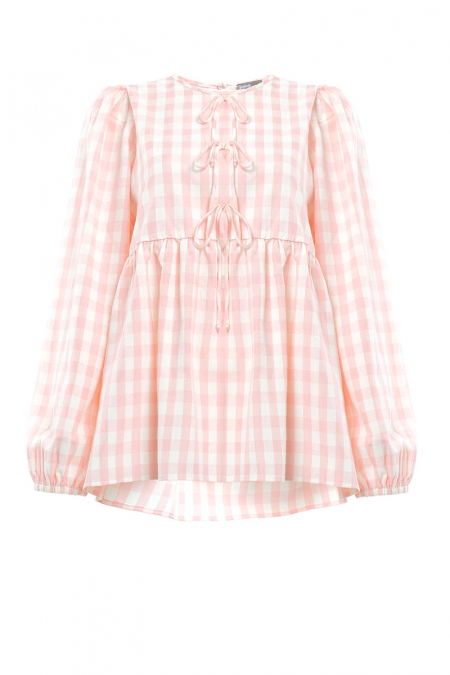Sarafina Gathered Waist Blouse - Pink Checkered