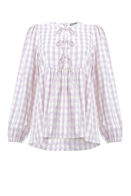 Sarafina Gathered Waist Blouse - Purple Checkered