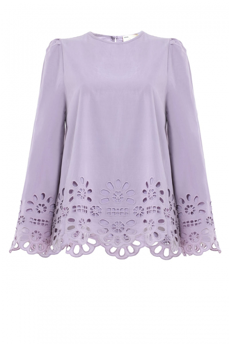 Francetta Embroidered Hem Blouse - Lilac