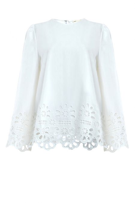 Francetta Embroidered Hem Blouse - White