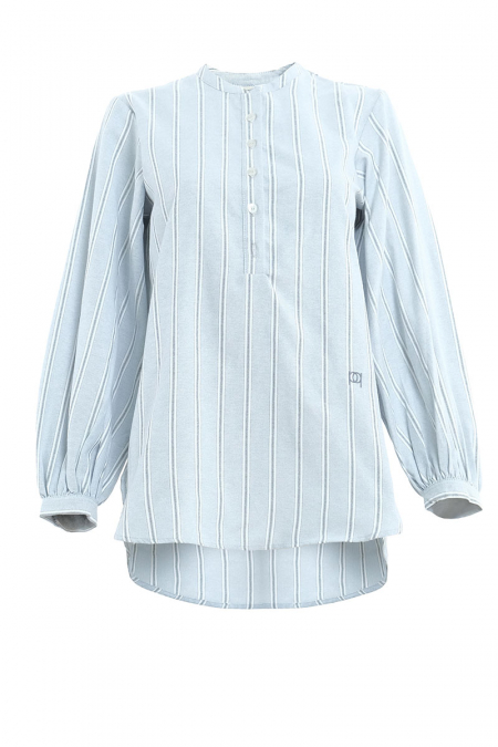 Hanley Curved Hem Blouse 2.0 - Mist Blue Stripes