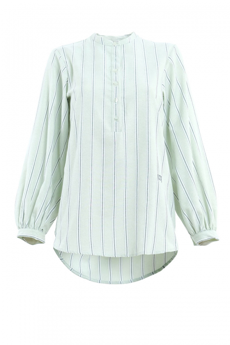 Hanley Curved Hem Blouse 2.0 - Mint Stripes