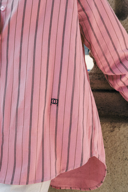 Pollyanna Front Button Shirt - Dusty Pink Stripes