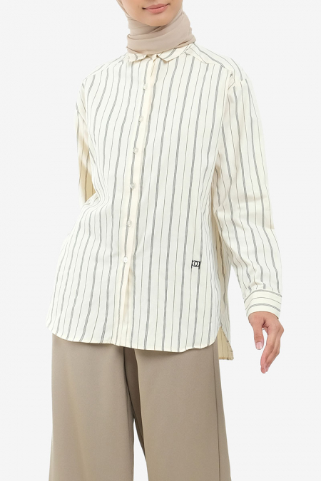 Pollyanna Front Button Shirt - Cream Stripes