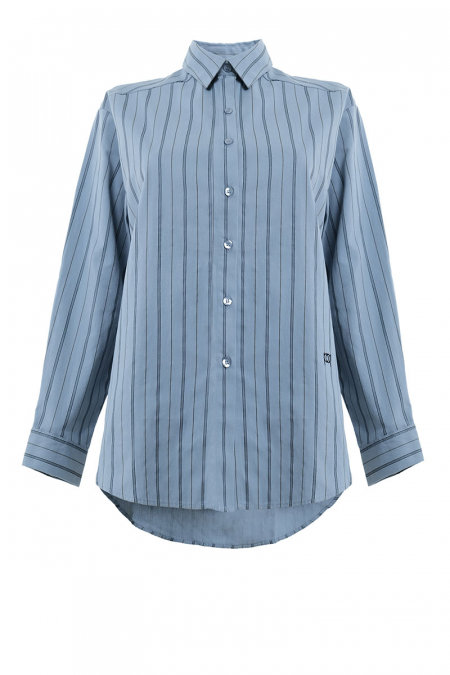 Pollyanna Front Button Shirt - Dusty Blue Stripes