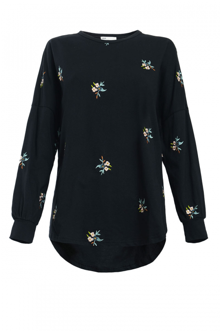 Kirsi Drop Shoulder Sweater 2.0 - Black Flower