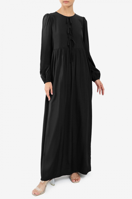 Yonah Gathered Waist Dress - Black