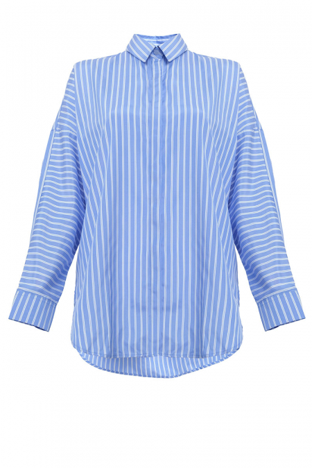 Xafifa Front Button Shirt  - Blue Stripe
