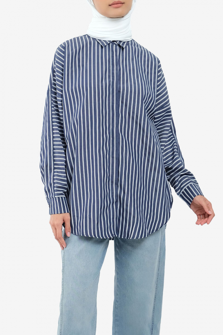 Xafifa Front Button Shirt  - Midnight Stripe