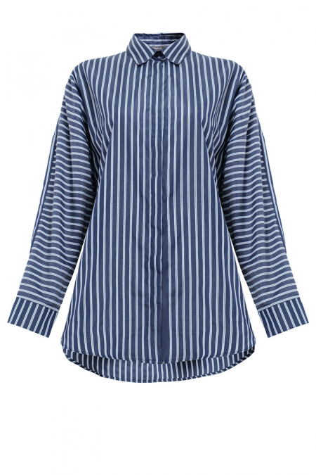 Xafifa Front Button Shirt  - Midnight Stripe