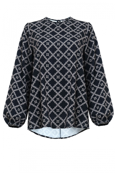 Estella Flared Blouse - Black/Sage Print