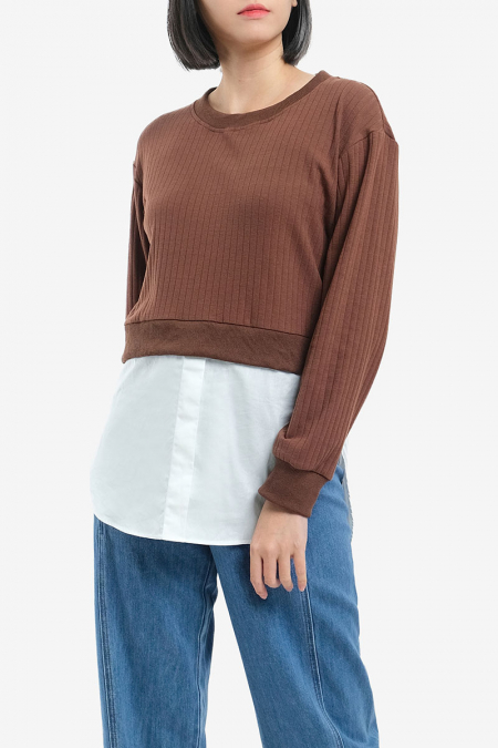 Noralynn Round Neck Blouse - Brown/White