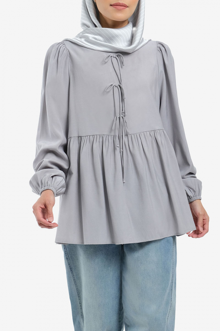 Sarafina Gathered Waist Blouse - Warm Grey