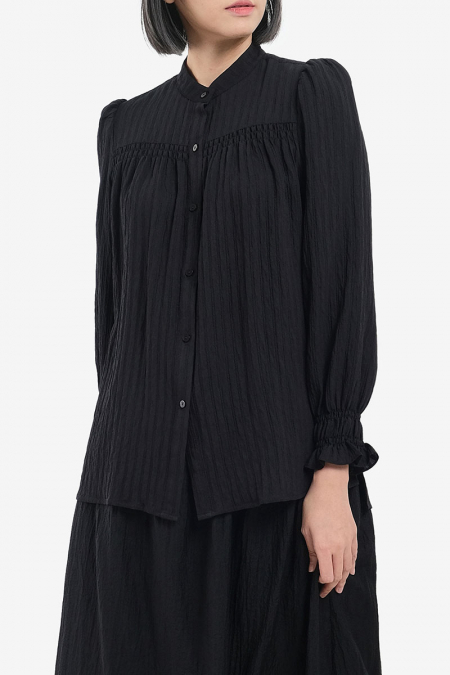 Mayran Front Button Blouse - Black