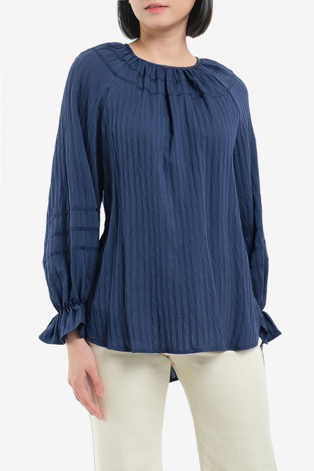 Jeryka Smock Sleeve Blouse - Deep Blue