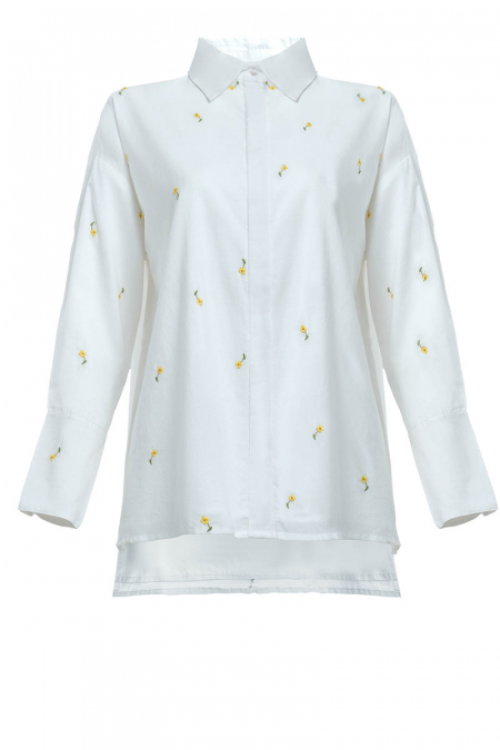 Kiandra Embroidered Shirt - White Flower