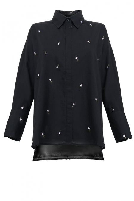 Kiandra Embroidered Shirt - Black Flower