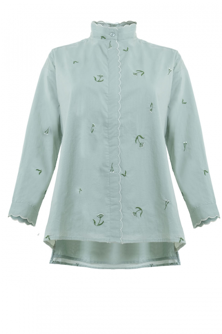 Marshelina Embroidered Blouse - Seafoam Floral
