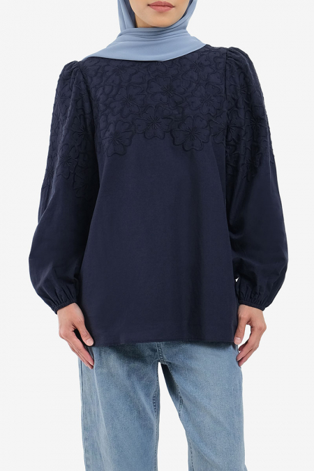 Emica Puff Shoulder Blouse - Deep Blue