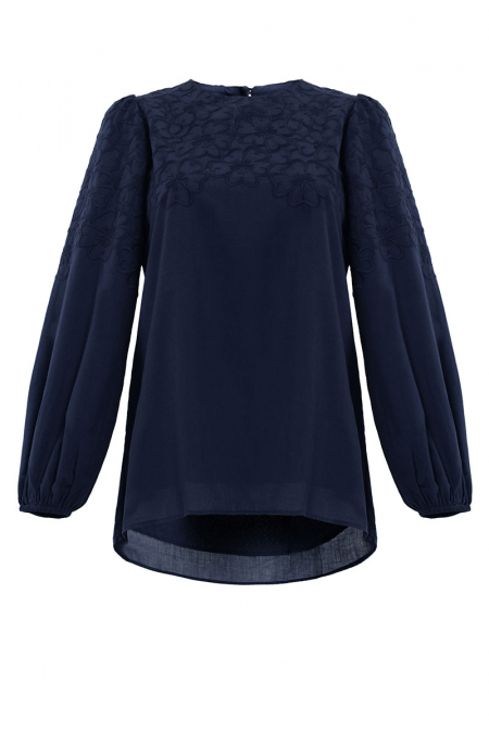 Emica Puff Shoulder Blouse - Deep Blue