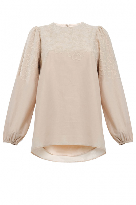 Emica Puff Shoulder Blouse - Beige
