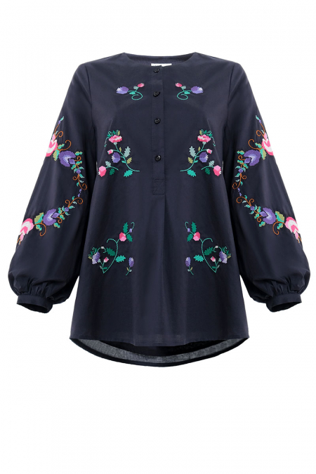 Launa Henley Blouse - Graphite Blue
