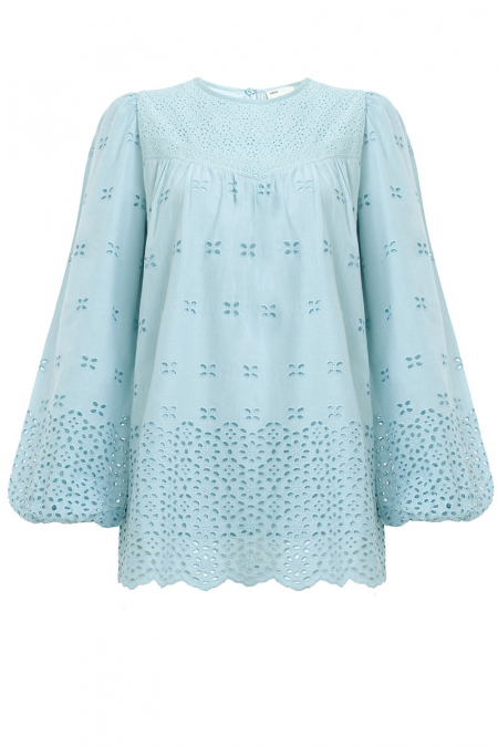 Bristol Embroidered Eyelet Blouse - Sky Blue