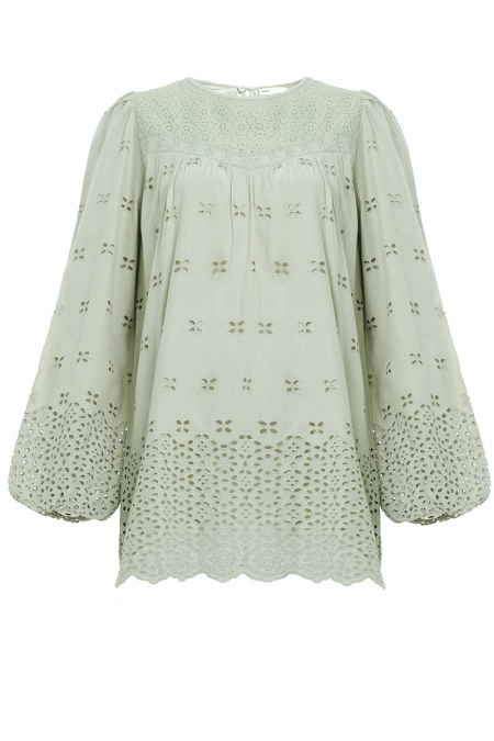 Bristol Embroidered Eyelet Blouse - Alfalfa Green