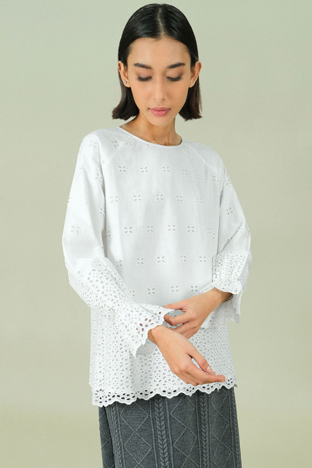 Chevelle Smock Sleeve Blouse - White