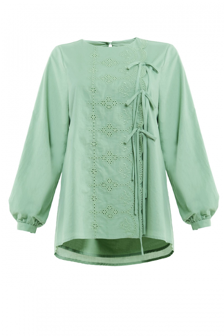 Aribah Bow Blouse - Deep Seafoam