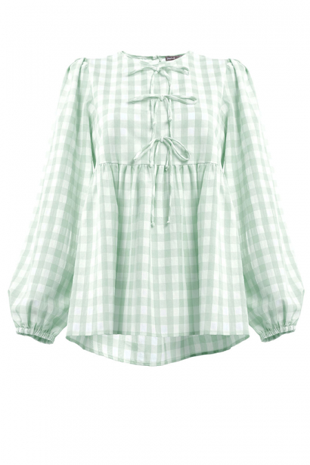 Sarafina Gathered Waist Blouse - Mint Checkered