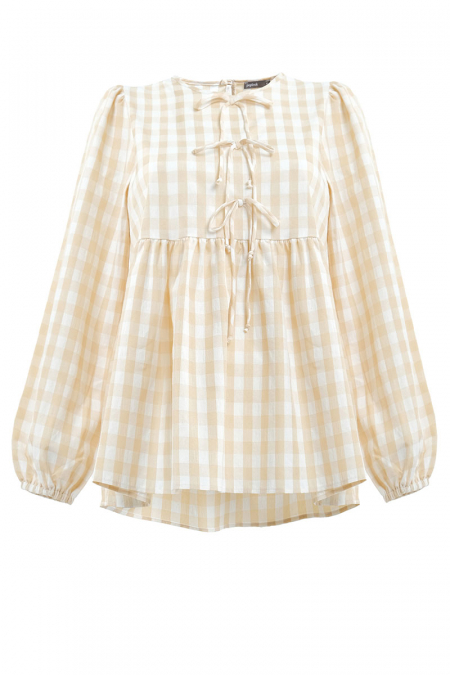 Sarafina Gathered Waist Blouse - Sand Checkered