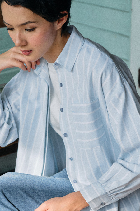 Mahpiya Front Button Shirt - Blue Stripe