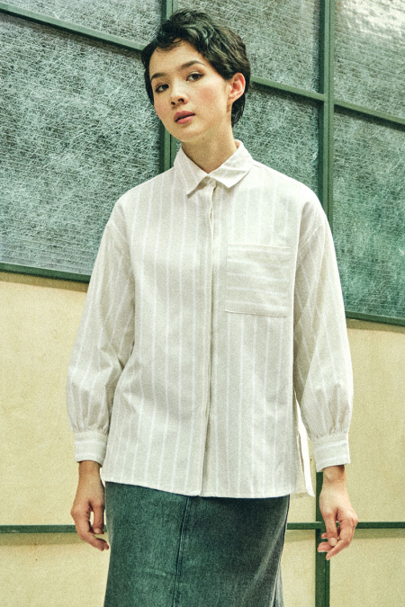 Mahpiya Front Button Shirt - Beige Stripe