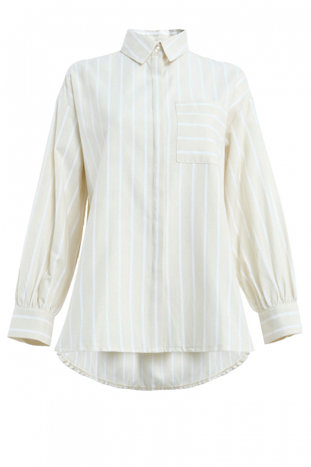 Mahpiya Front Button Shirt - Beige Stripe
